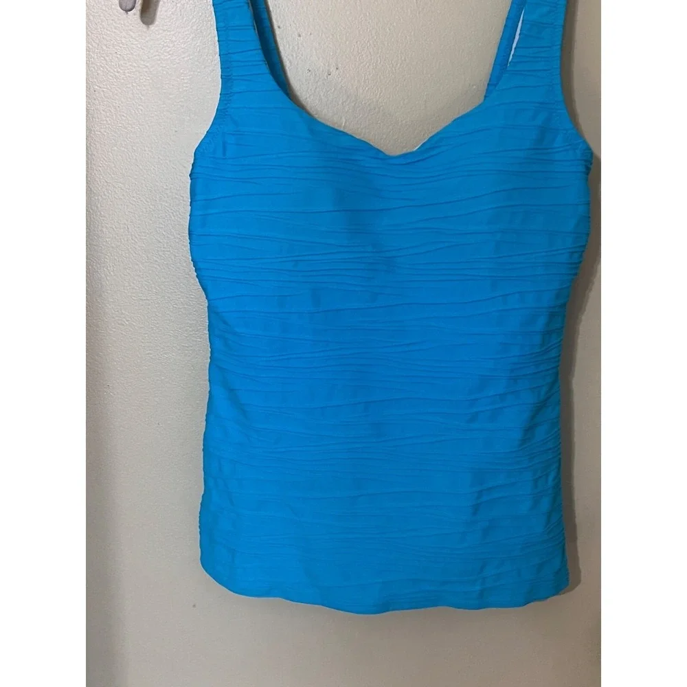 Lands End‎ Ruched Tankini Top Turquoise Size 6 beachy vacation tropical cruise